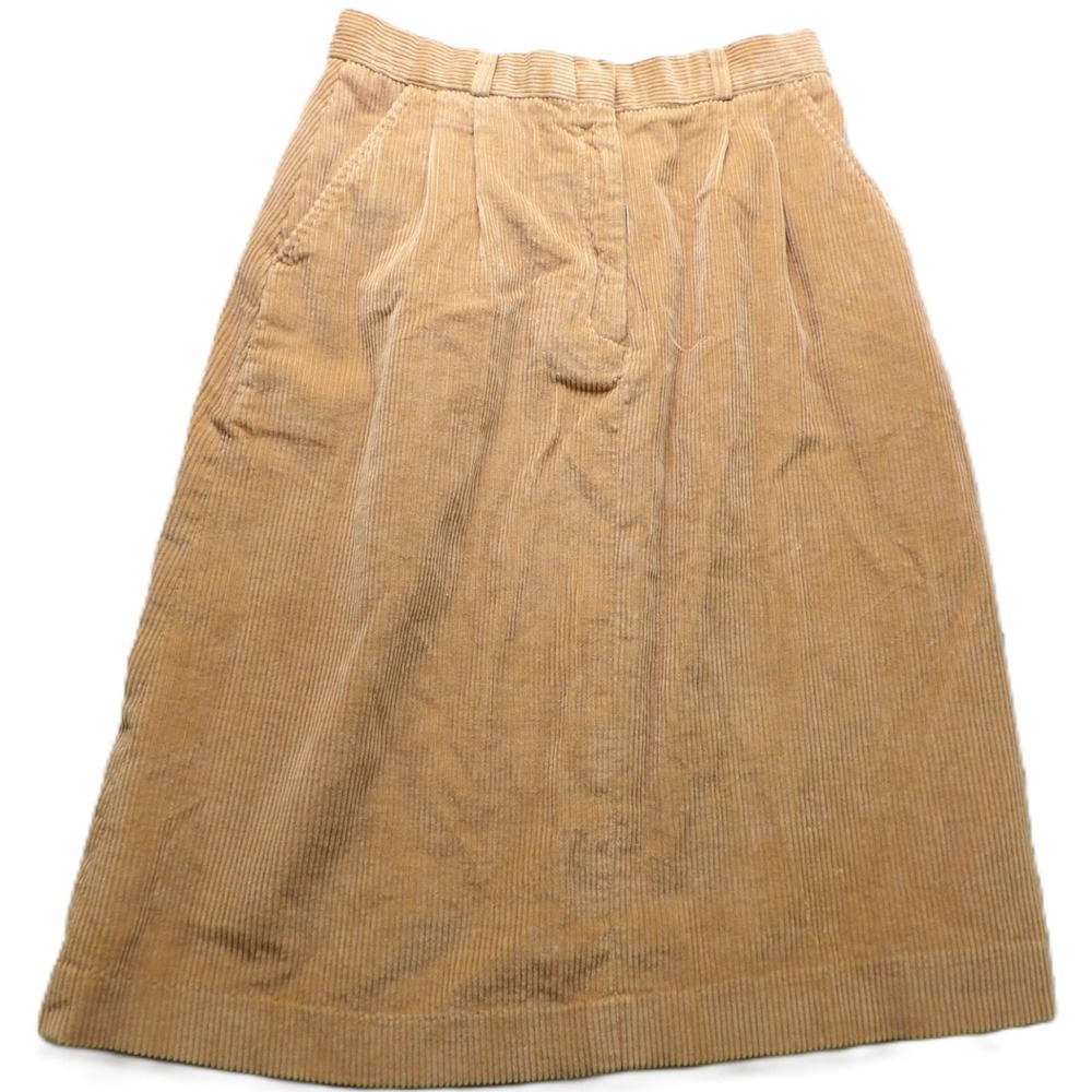 VTG 80s Worthington Corduroy Midi Skirt Pleated Cotton Tan Women Petite 12 Japan
